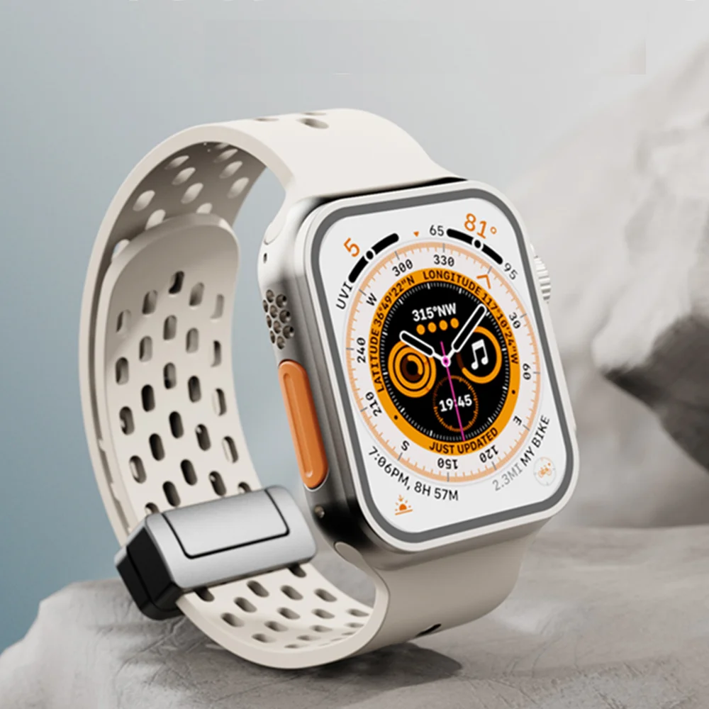 

Дышащий силиконовый ремешок для Apple Watch ремешки ultra2 49 мм 44 мм 40 мм 42 мм 46 мм 41 45 мм Браслет iWatch Series 11 10 9 8 7 6 SE3