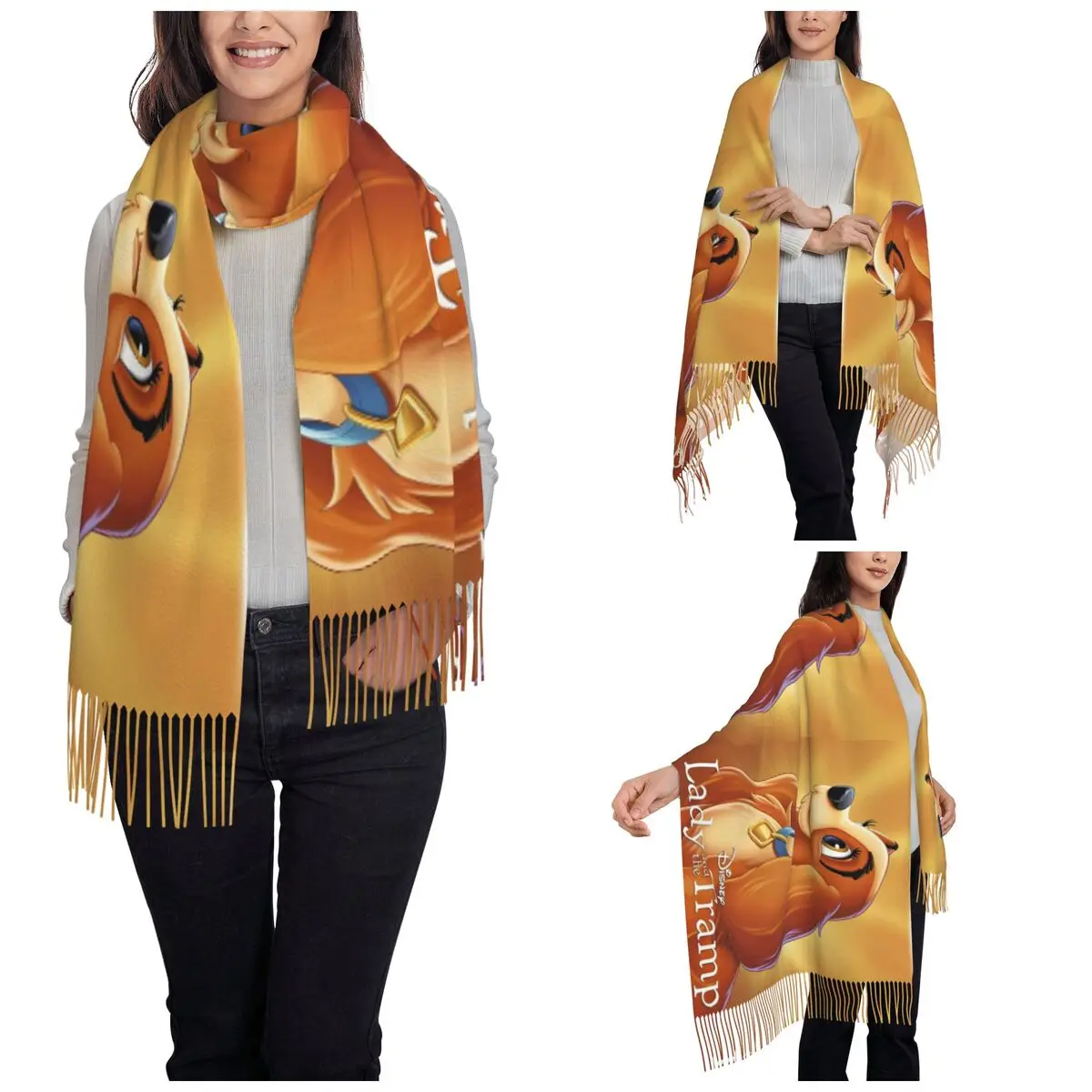 Lady And The Tramp Shawl Wrap Women Winter Large Long Scarf Cocker Spaniel Stray Dog Neckerchief Shawl Scarves