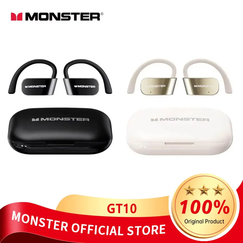 Monster GT10 OWS سماعة لاسلكية تعمل بالبلوتوث 5.4 سماعات توصيل بالهواء مفتوحة الأذن سماعات رياضية موسيقى الألعاب سماعات الوضع المزدوج