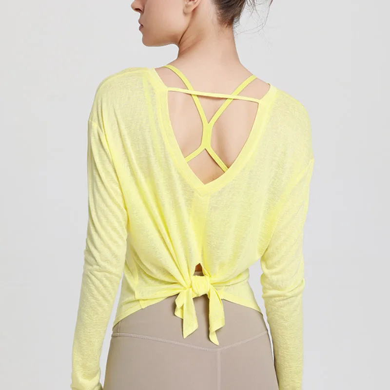 

Aiithuug Yoga Long Sleeve Blouse Breathable Yoga Mesh Long Sleeve Gym Blouse Quick Dry Workout Blouse Long Sleeve Split Back