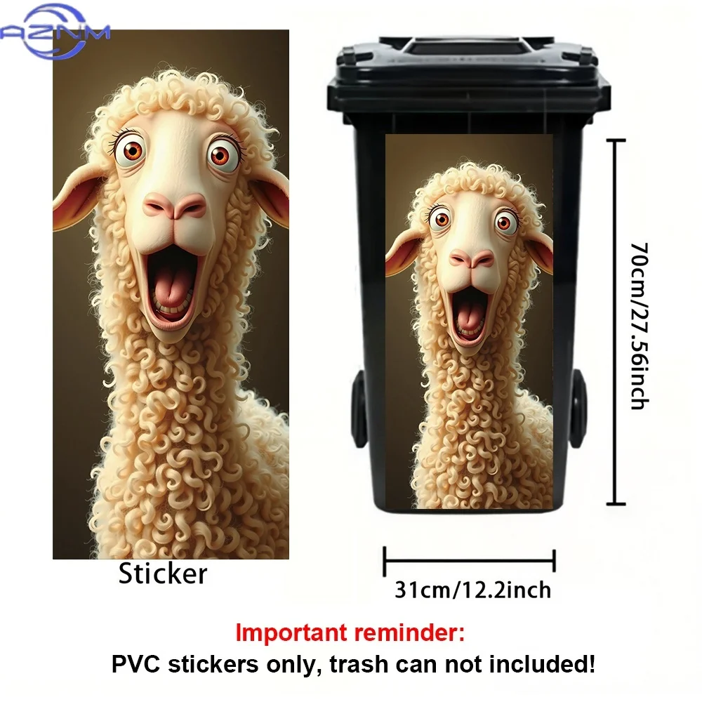 1pc, funny and cute curly-haired sheep theme, trash can sticker, self-adhesive PVC decal, waterproof for outdoor use, suitable