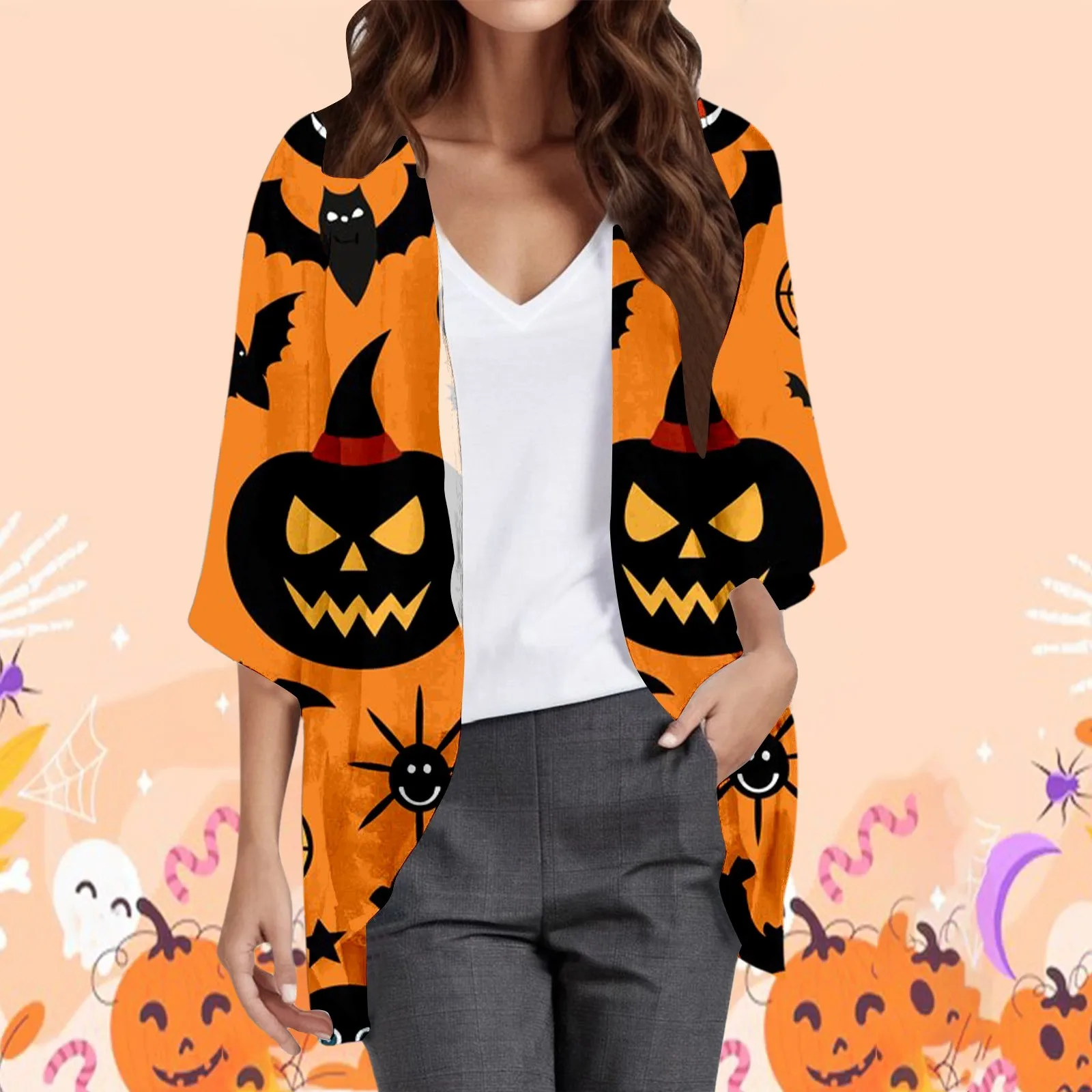 

Women's Fashionable Casual Comfort Halloween Themed Printed Cardigan Coat Animal Print Open Front Cardigan