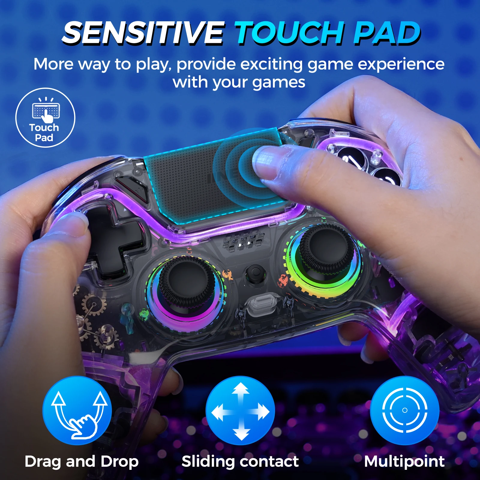 IINE Bastet Wireless Controller Compatible with PS4/Switch/PC/Android/IOS Hall Effect Joystick & Trigger With Touch Pad