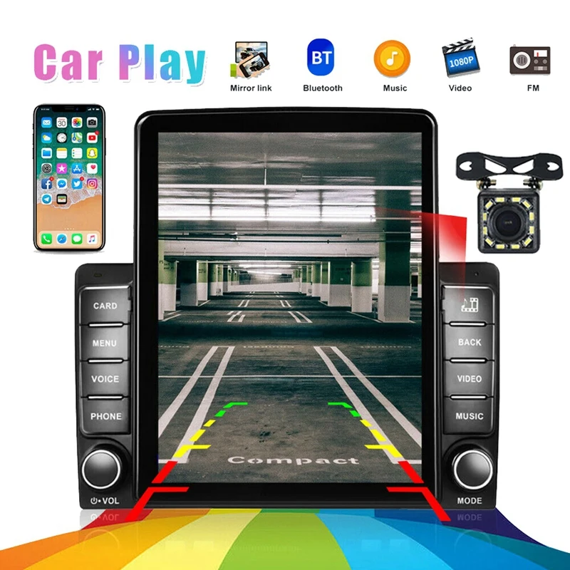 

2 Din 9.5 Inch Touch-Screen MP5 Player Car Stereo FM Radio For Apple/Android Carplay Mirror Link Navi Bluetooth