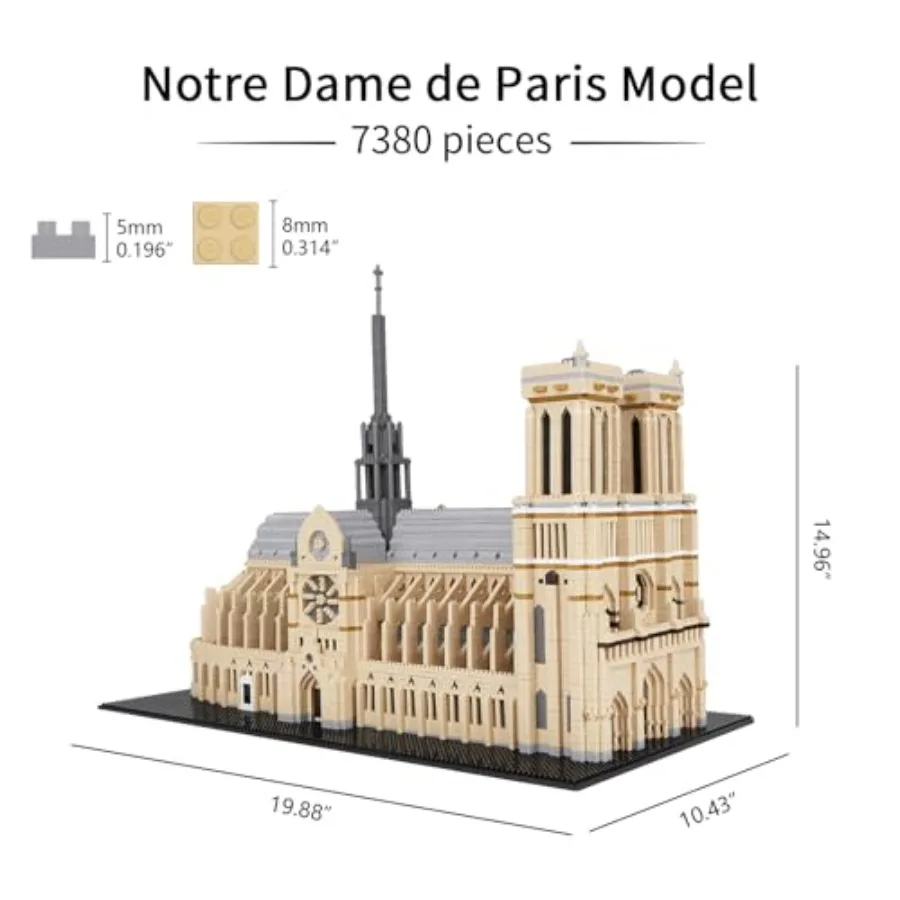Bouwstenen Architectuur Notre Dame de Paris Model Micro Mini Blokken Creatieve bouwstenen Set 7380-delig
