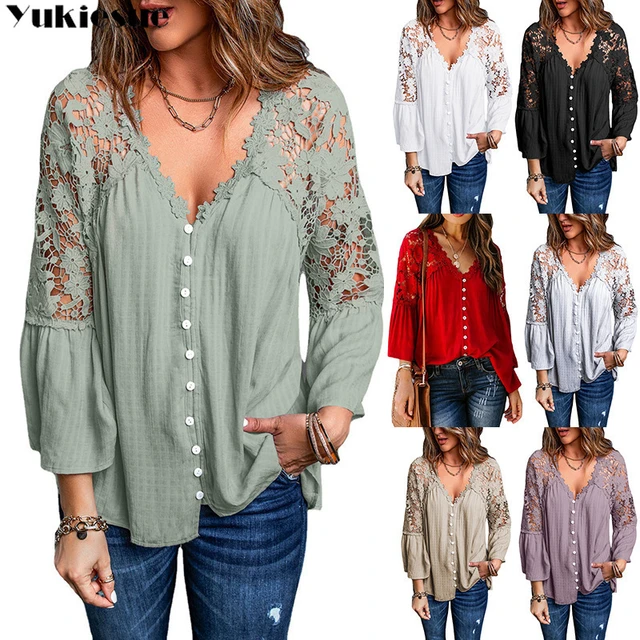 Blusa Elegante De Verano Para Mujer Camisas Blancas Para Mujer Blusas Acampanadas De Manga Larga Ahuecadas Camisa De Las Mujeres AliExpress