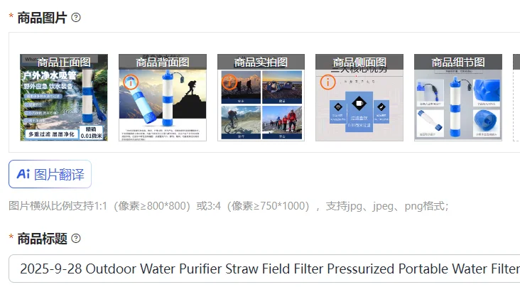 2025-9-28 Outdoor Water Purifier Straw Field Filter Pressurized Portable Water Filter