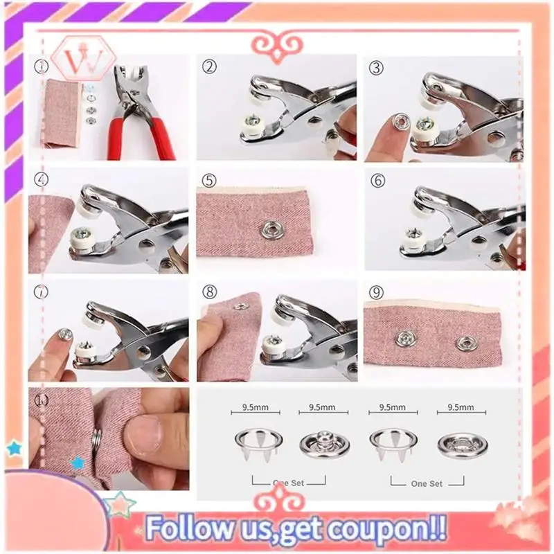 150 ชุดปุ่ม Snap 9.5 มม.เปิดปุ่ม Snap Snap Fasteners Kit Snaps ปุ่มโลหะสําหรับเย็บและ Crafting,