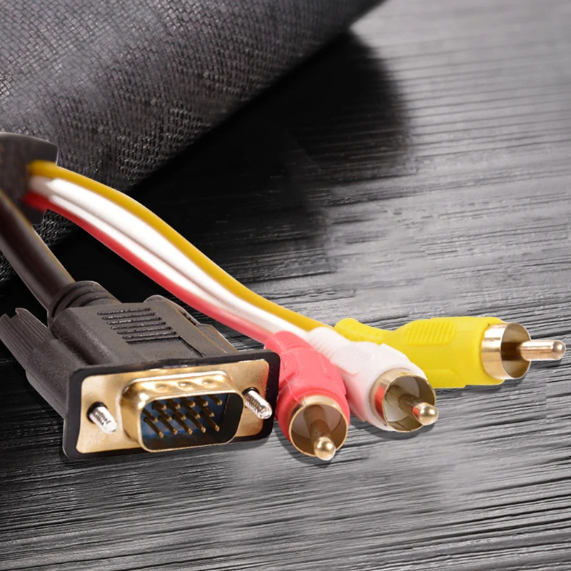 1.5M VGA to 3RCA Cable Gold Plated AV Converter Cord with Magnetic Circle for TV Computer PC Tablet Extend Video Audio Adapter image 3
