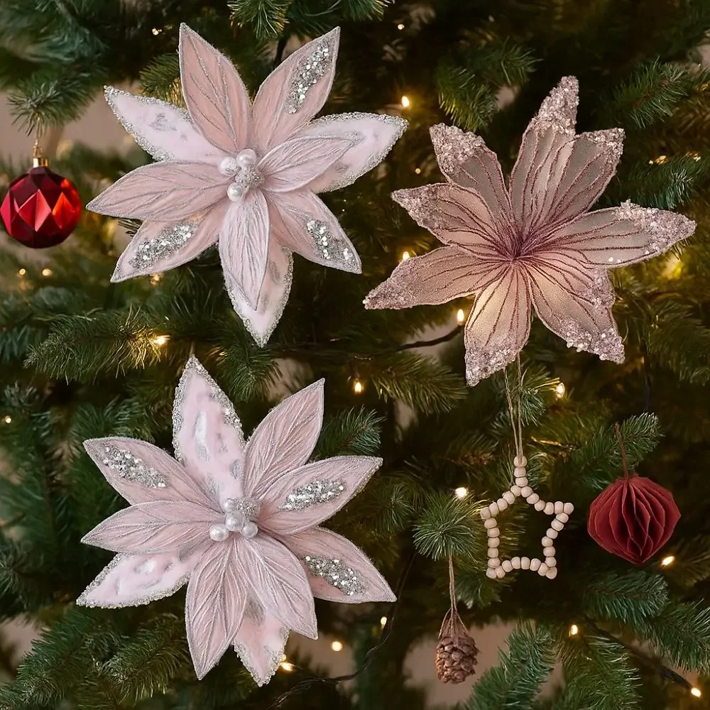 كبير بريق عيد الميلاد البونسيتة زهرة الترتر مقلد زهرة عيد الميلاد الاصطناعية اليدوية الحرفية واقعية #1