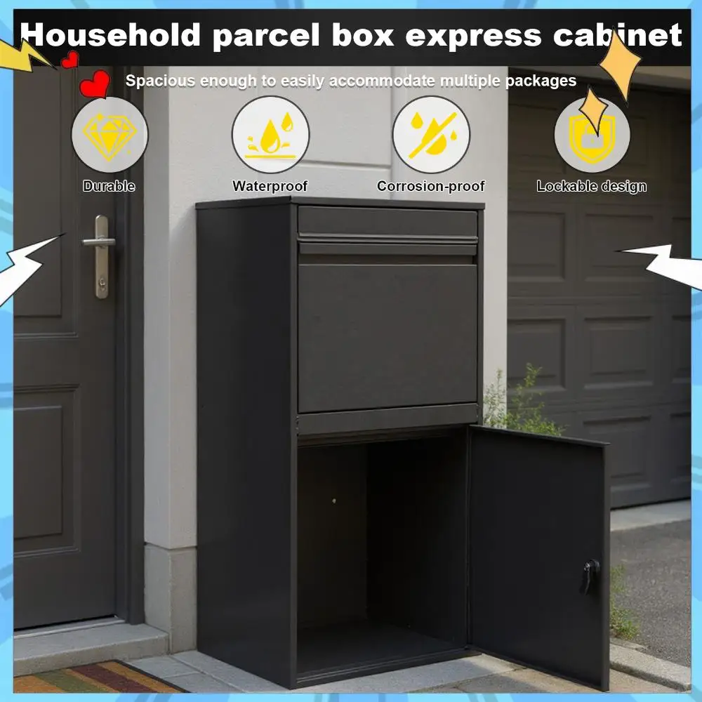 

Outdoor Package Box Anti-Theft Black Mailboxes Extra Large with Lock for House Porch Curbside