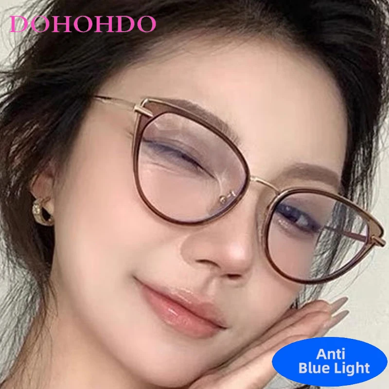 

DOHOHDO 2025 New Cat Eye Fashion Vintage Anti Blue Light Computer Glasses Women Brand Designer Spring Leg Spectacles Frame Lady