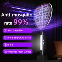 Raquette anti-moustiques électrique 3 en 1, charge de type C, lampe violette, piège à séduction, nuit d'été, outils de protection du sommeil de bébé