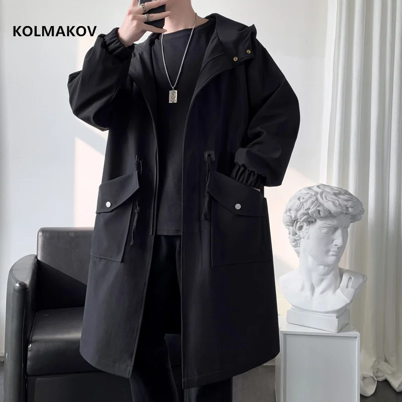 

2024 spring Long style coat men's High quality casual trench , hoooded jackets men,Men's Clothing Windbreakers