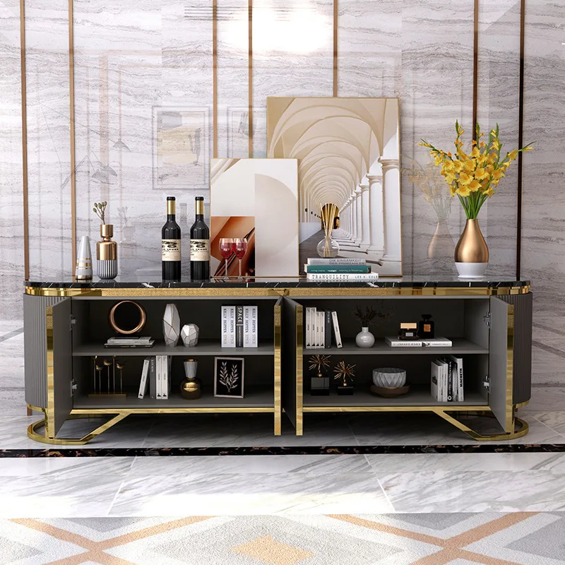 M Light luxury TV cabinet coffee table combination storage stainless steel marble simple modern