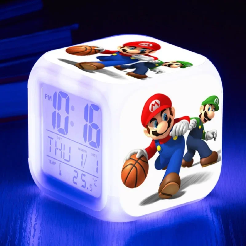 Super Mario Bros LED Alarm Clock Anime Cartoon Toad Yoshi Daisy Luigi Bowser Children Alarm Clock Room Decorative Light Toy Gift