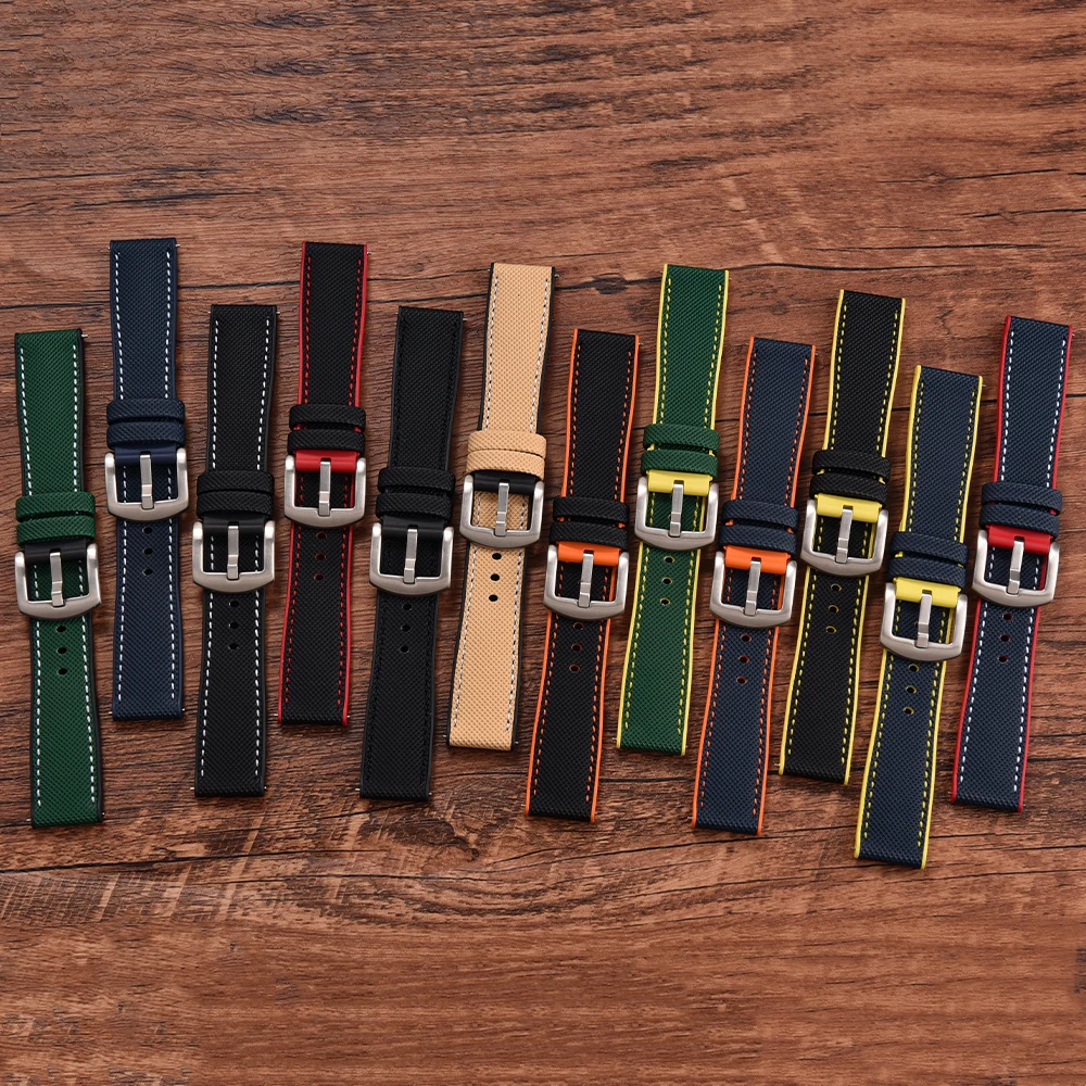 

18/20/22/24 мм качественный быстросъемный ремешок для часов, водонепроницаемый, износостойкий, двухцветный, гибридный, FKM, резиновый кожаный спортивный ремешок для часов