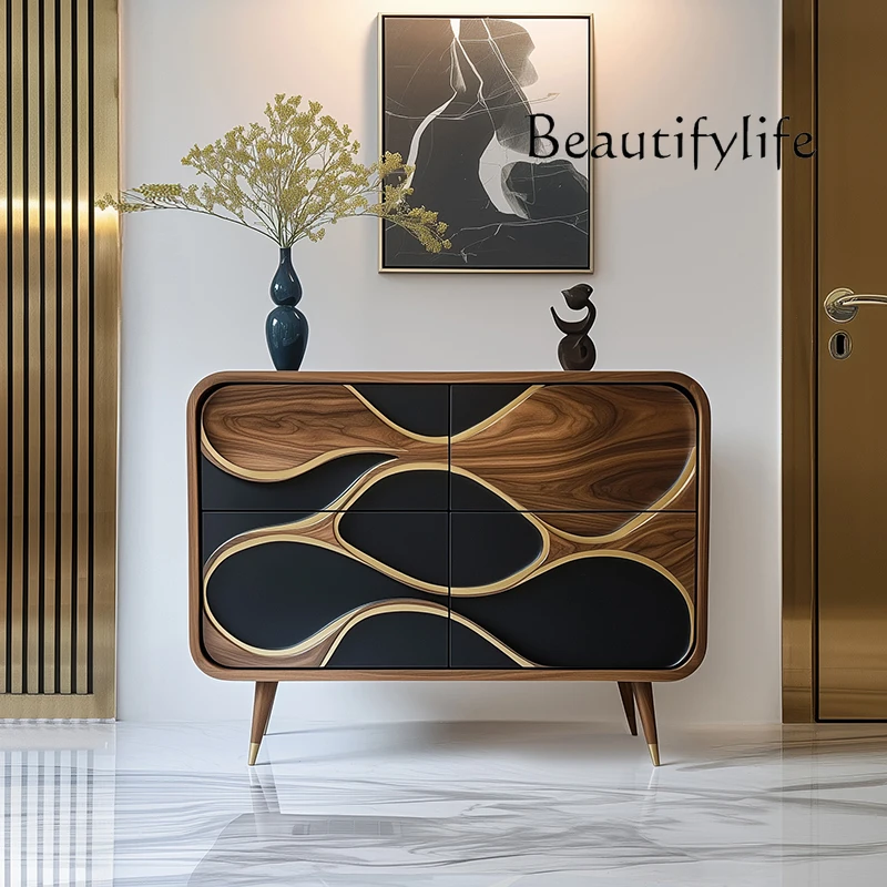 Italian all-solid wood high-end chest cabinet light luxury high-end entrance decorative cabinet villa living room locker