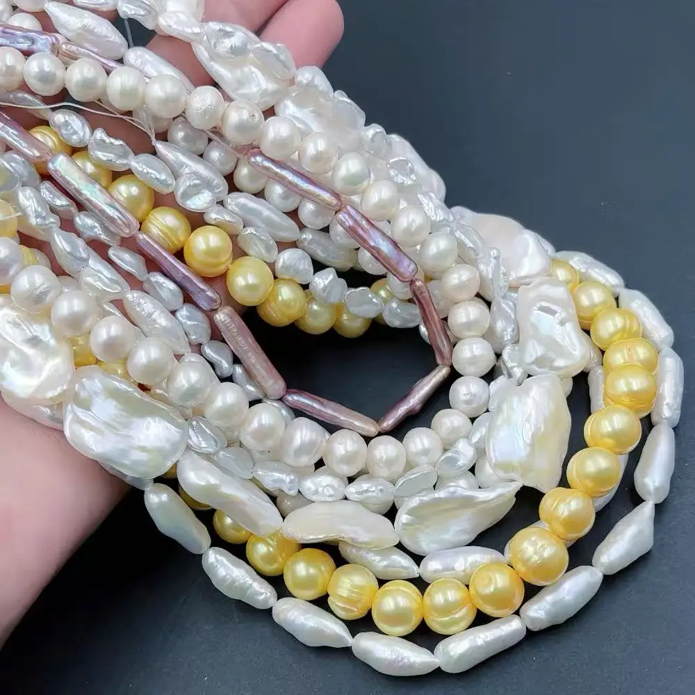 Different Shape Color Biwa Round Genuine Natural Freshwater Pearl Beads for Design Jewelry Necklace Bracelet 14-15inch