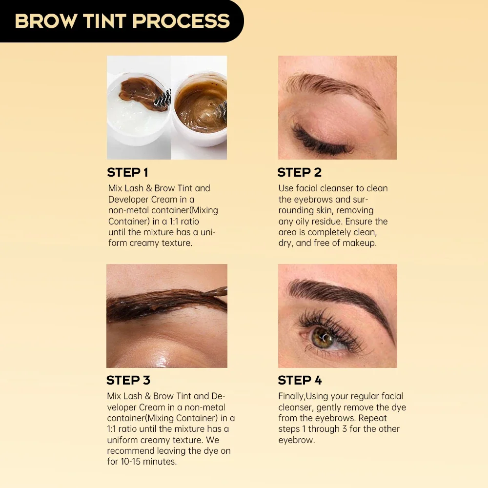 Gollee Eyebrow Tint Set 6ml Natural Classic Black Eyelash Brow Tint Kit Semi Permanent Lasting Brow Lash Tint Waterproof Set