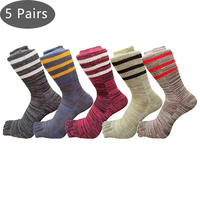 5 Pairs Man 5 Finger Socks Pure Cotton Striped Colorful Vintage Business Simple Party Dress Long Toe Happy Socks Four Seasons