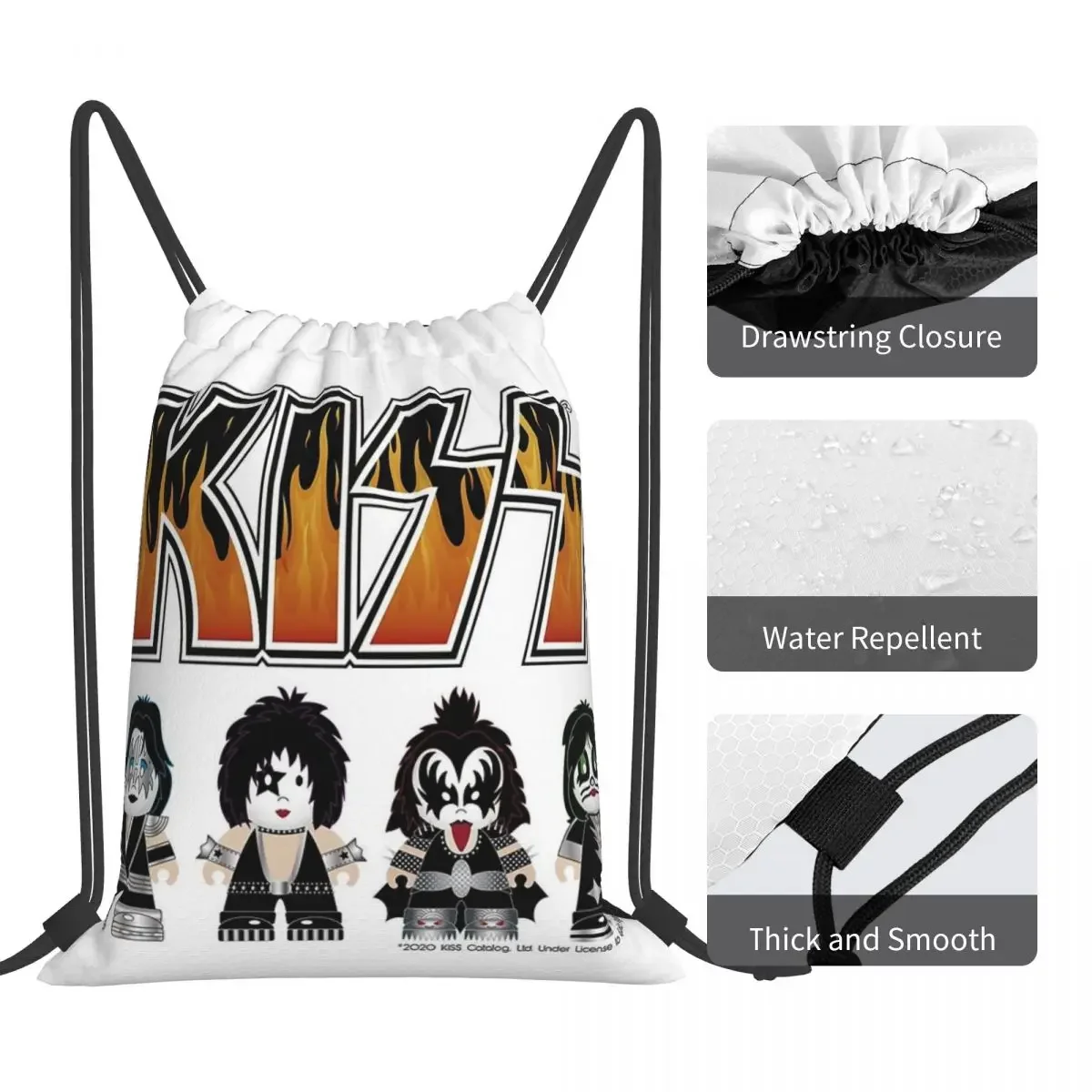 Kiss Band Logo Characters Mochila para crianças, sacos de cordão portáteis, bolso do pacote, sapatos, mochila, design bonito