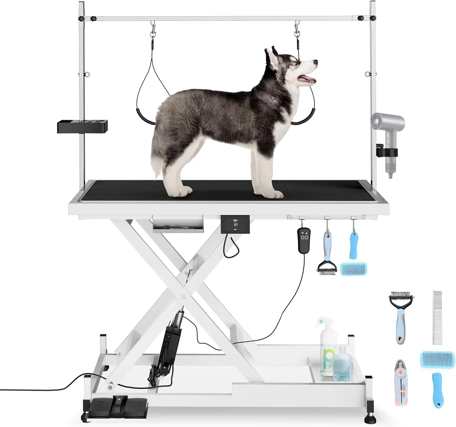

Electric Lift Pet Dog Grooming Table, Upgrade 50 Inch Heavy Duty 9'' -36'' Adjustable Height Professional Pet Grooming Table