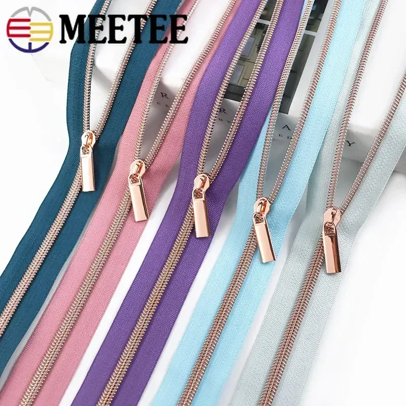 2/5/10Meters 5# Nylon Zippers with Zip Head RoseGold Teeth Zipper Coil Tape for Bags Clothes Repair Kit DIY Sewing Accessories