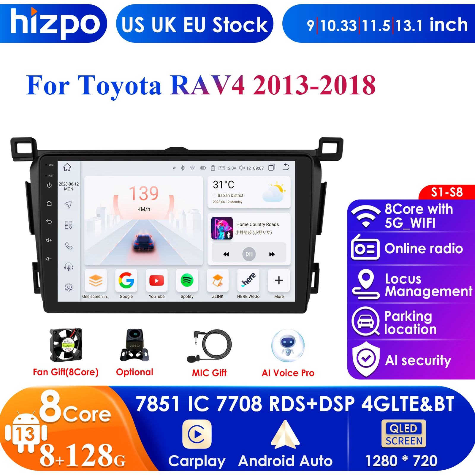 

9" Android 13 Car Radio For Toyota RAV4 Rav 4 2013 - 2018 Multimedia Video Player 2Din Carplay DSP Navigation GPS 4G Stereo WIFI