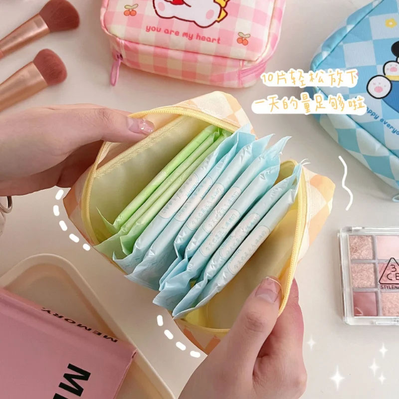 Ins tas kosmetik kecil kartun lucu, casing Organizer Makeup lipstik Mini, Kantung tas penyimpanan koin Earphone perjalanan