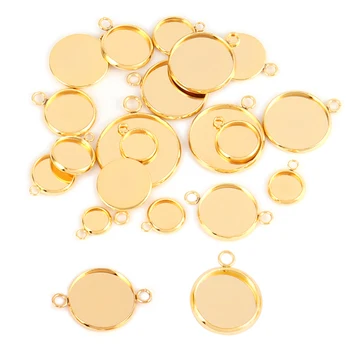 10 pçs de resina de aço inoxidável em branco cabochão camafeu base bandeja configuração molduras em branco furos duplos charme para fazer jóias descobertas