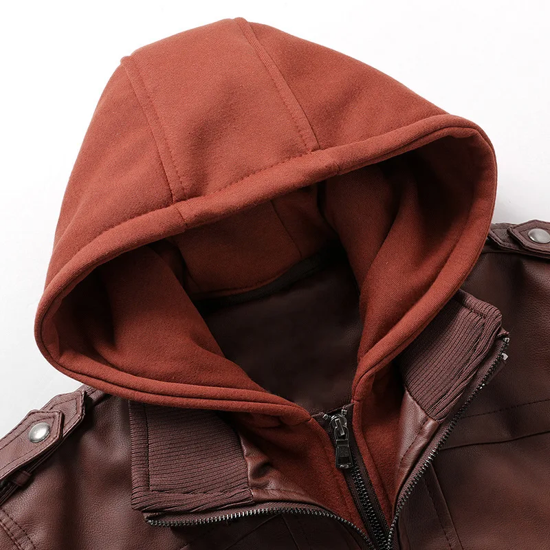 Men Spring Autumn New Leather Jacket Faux Leather Coats Motorcycle Jackets Retro Casual Trendy Coats Hooded Pocket Zipper Tops