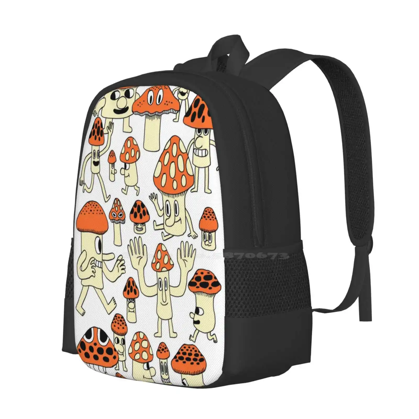 Mushrooms School Bag Big Capacity Backpack Laptop Mushroom Folk Magic Cute Characters Cartoon Nature Plants Fungus Gnome