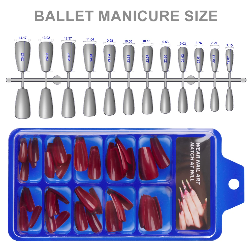 100Pcs Press On Nails Long Coffin Full Cover False Nails Red/Purple/Pink Acrylic Nail Tips Wearable Nail Extension Manicure Tool