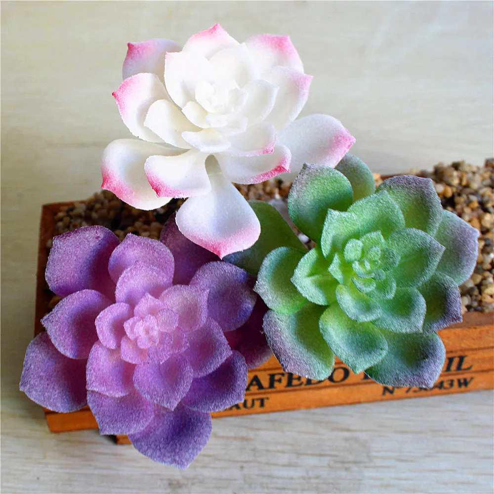 9x9cm Green Purple White Lotus Flower Artificial Succulent Plants Floral Arrangement Accessories Fake Plants planta artificial