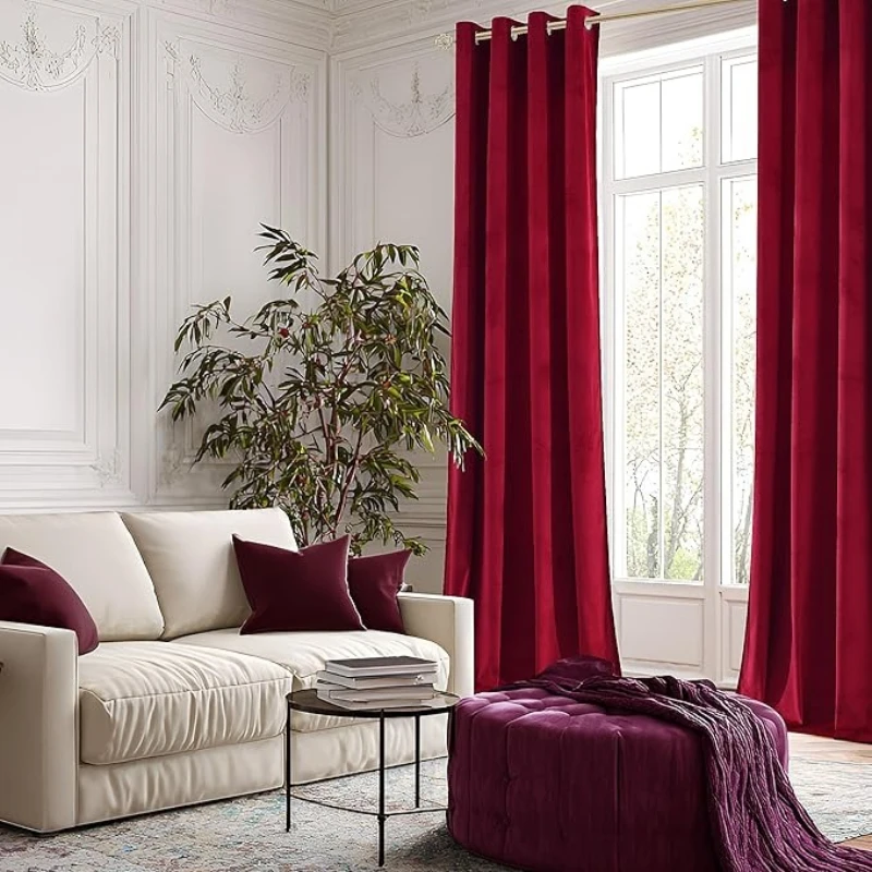 1pc Solid Red Color Velvet Warm Retro Luxury Curtains for Living Room Bedroom Decorationred European Curtain Mordern Window Door