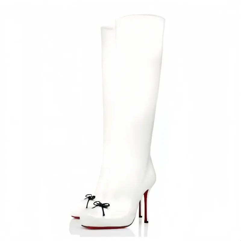 Botas hasta la rodilla para mujer, moda europea y americana, punta cuadrada, tacón inclinado, cremallera lateral, vestido de banquete, botines de fiesta, lazo elegante, decoración