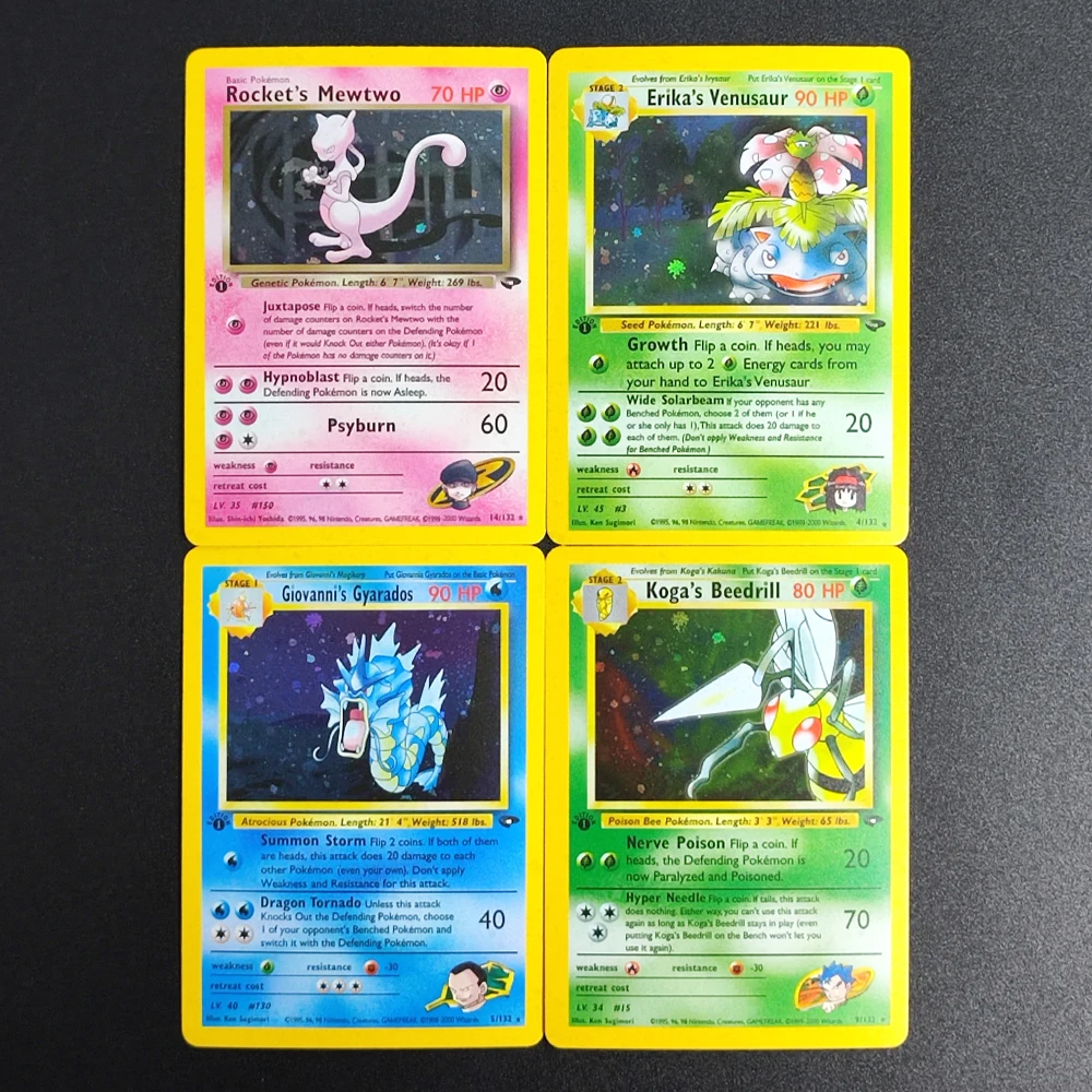 Pokemon Gym Challenge 1a edición tarjetas de colección en inglés Mewtwo Venusaur Gyarados tarjetas de juego clásicas hechas a sí mismas