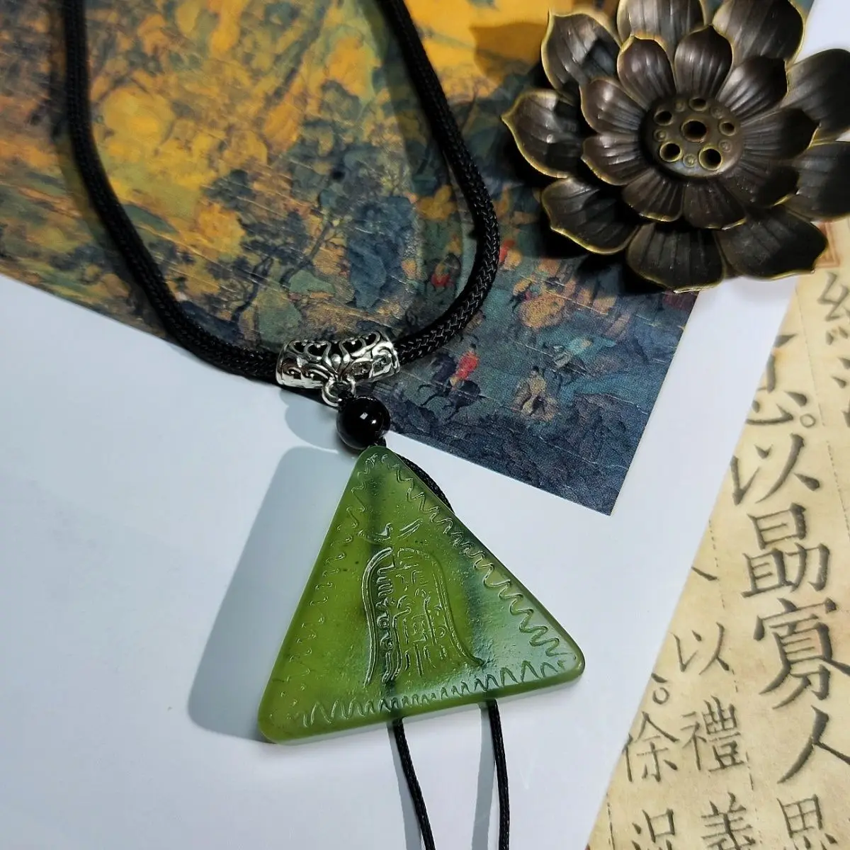

Natural Xiuyan Jade Triangle Fortune Pendant Triangle Amulet Pendant Jade for Men and Women Couple Necklace Gift Jewelry