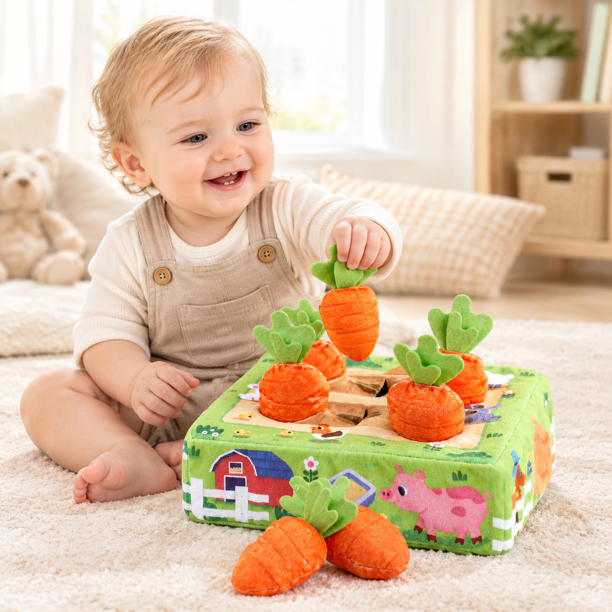 Baby Sensory Activity Toys Pulling the Carrot Montessori Cotton Radishes Newborn Cloth Pull Turnip Tissue Box Early Education