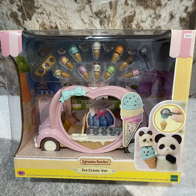 Sylvanian Families Anime Figure Hamburger Shop Ice Cream Cart Set Cute Families Doll Decoration Model Kids Toys Birthday Gifts