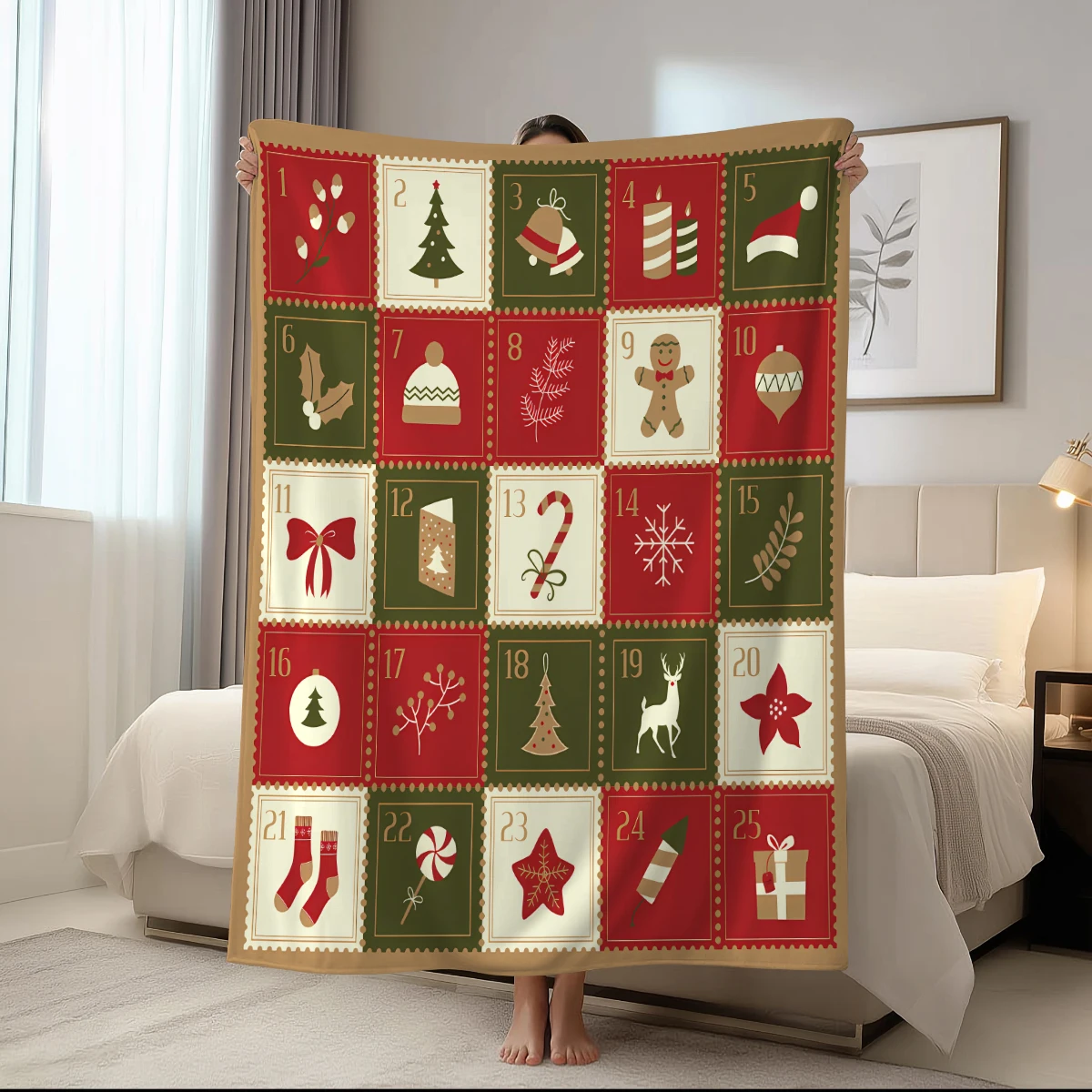 

1 шт., фланелевое одеяло с рождественским календарем обратного отсчета, одеяло для рождественской церемонии, супер мягкое и удобное одеяло для сна