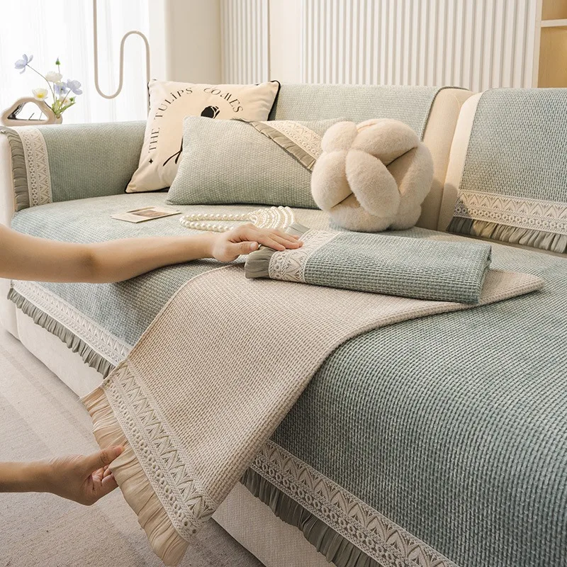 High end textura de veludo holandês sofá tapete capa lounge canto l forma sofá toalha capa antiderrapante casa protetor sala de estar