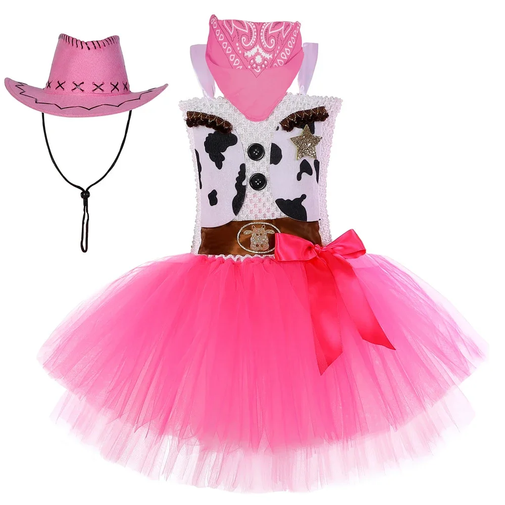 Pink Cowgirl Costume for Girls Birthday Party Tutu Princess Dress Girl Cow Cowboy Outfit Toddler Kids Halloween Dress Up Clothes