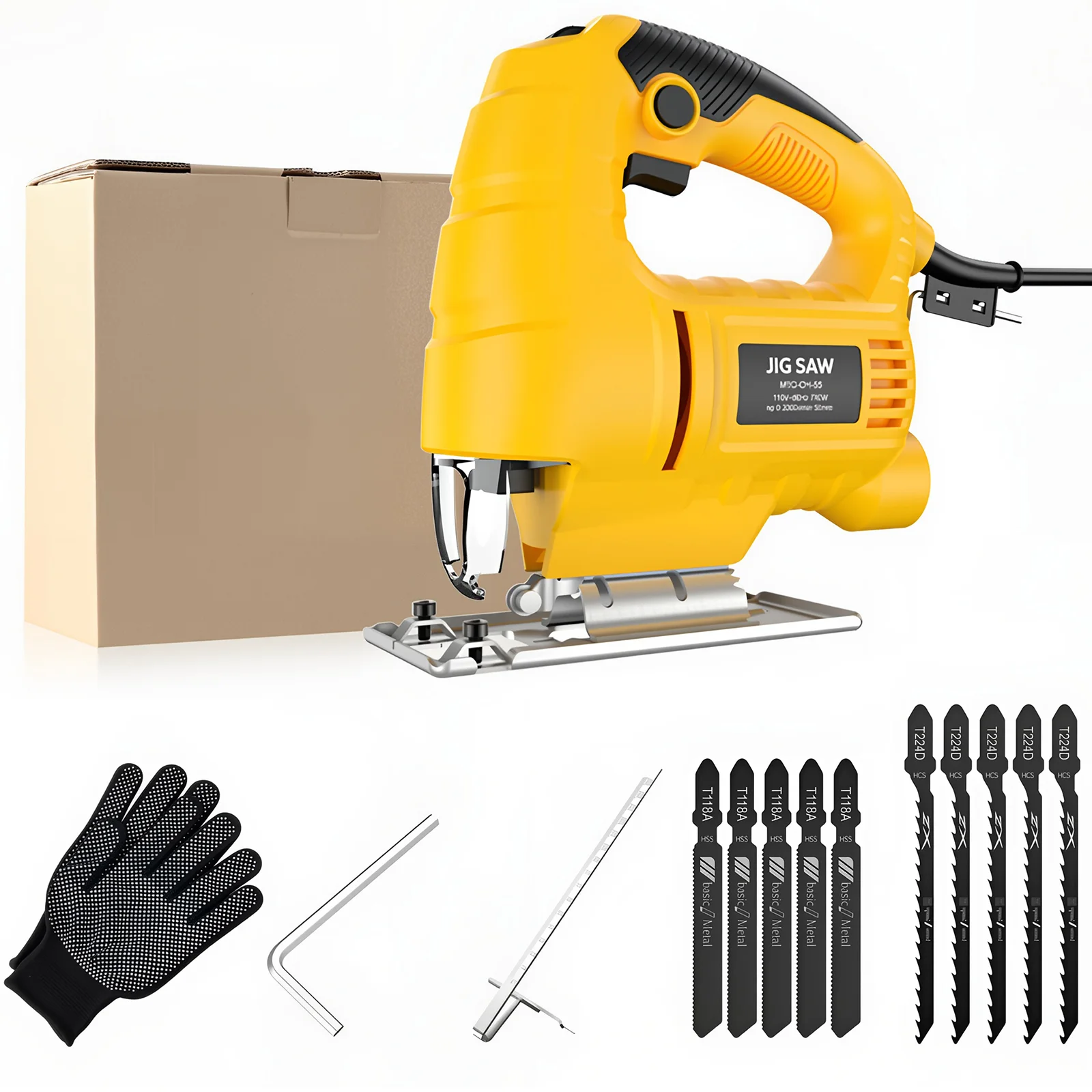 Sierra de calar con cable, herramienta de sierra de calar sin escobillas de 800W, cortador eléctrico con 6 velocidades variables 0 ° -45 ° Cortes biselados Puede cortar líneas rectas