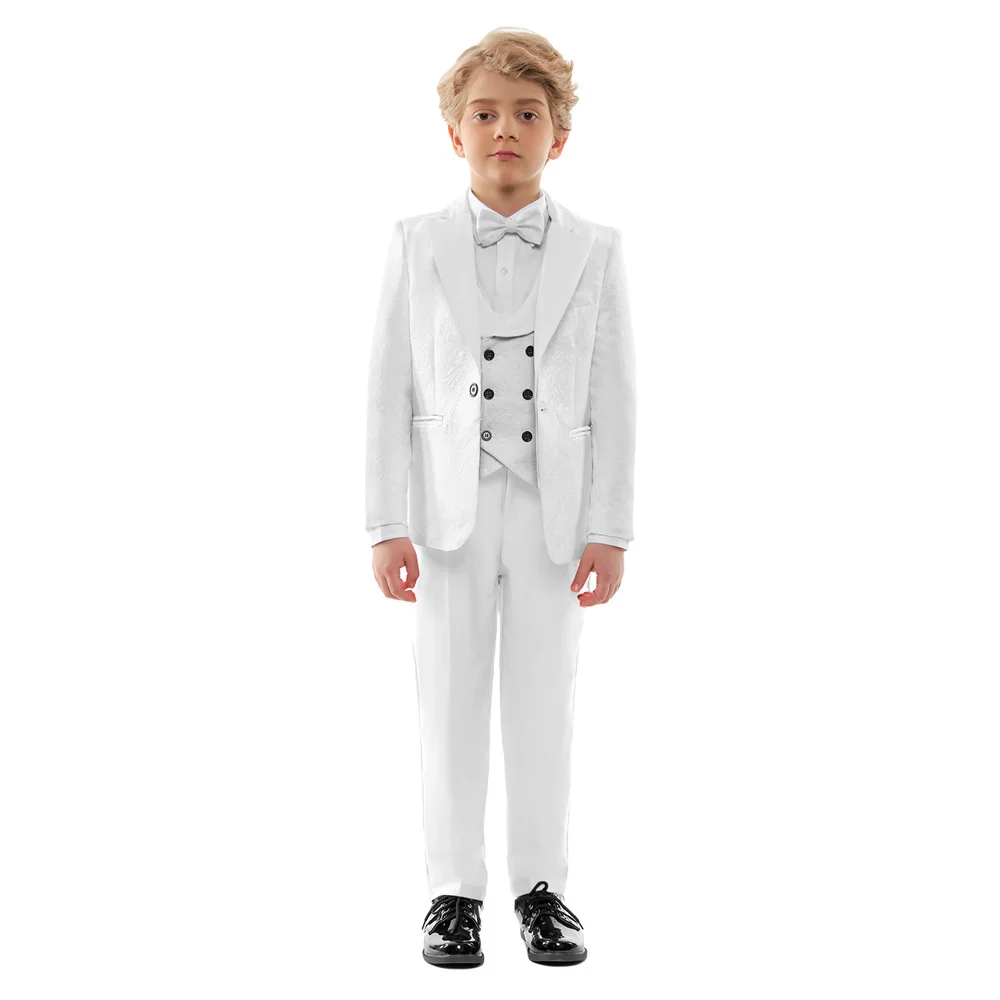 Spring Summer Boy's Suit Classic Paisley For Boys 4-Piece Suit Classic White Ring Boys Includes Blazer Vest Pants Bow Tie