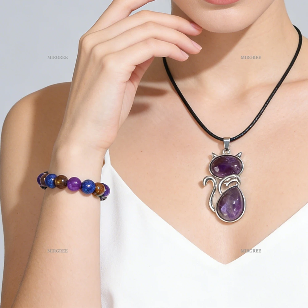 2pcs Anxiety Relief Set: Bead Bracelet+pendant Necklace, Natural Gemstone Jewelry, Relieve Stress and Enhance Self-worth