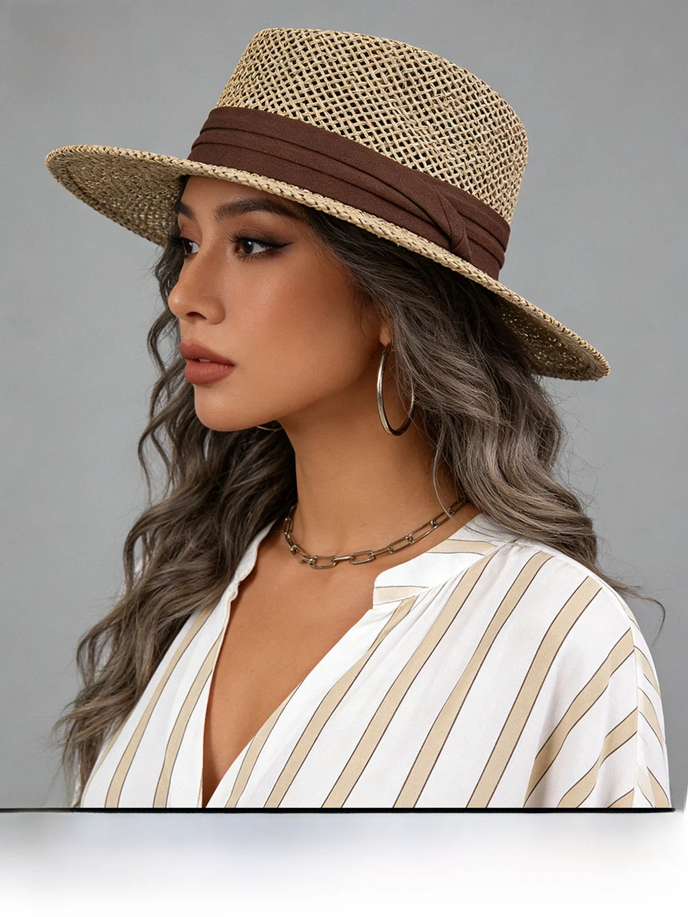 rouiiefao-retro-straw-hat-sun-protection-beach-holiday-flat-top-women's-hat-handmade-breathable-adjustable-brim-cap