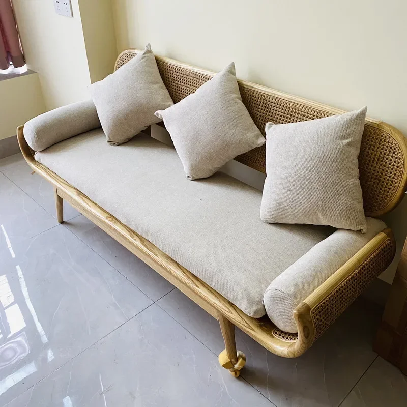 Solid Wood Rattan Sofa Bed & Breakfast Living Room Rattan Chair Model Room Light Luxury
