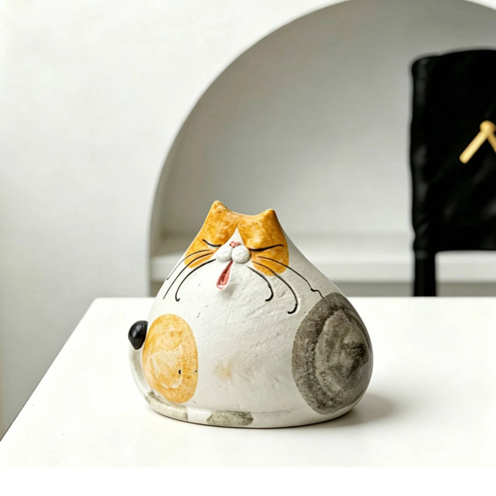 Cute Textured Cat Figurine Ornament Home Decor Ceramic Cat Figurine Good Luck view 4